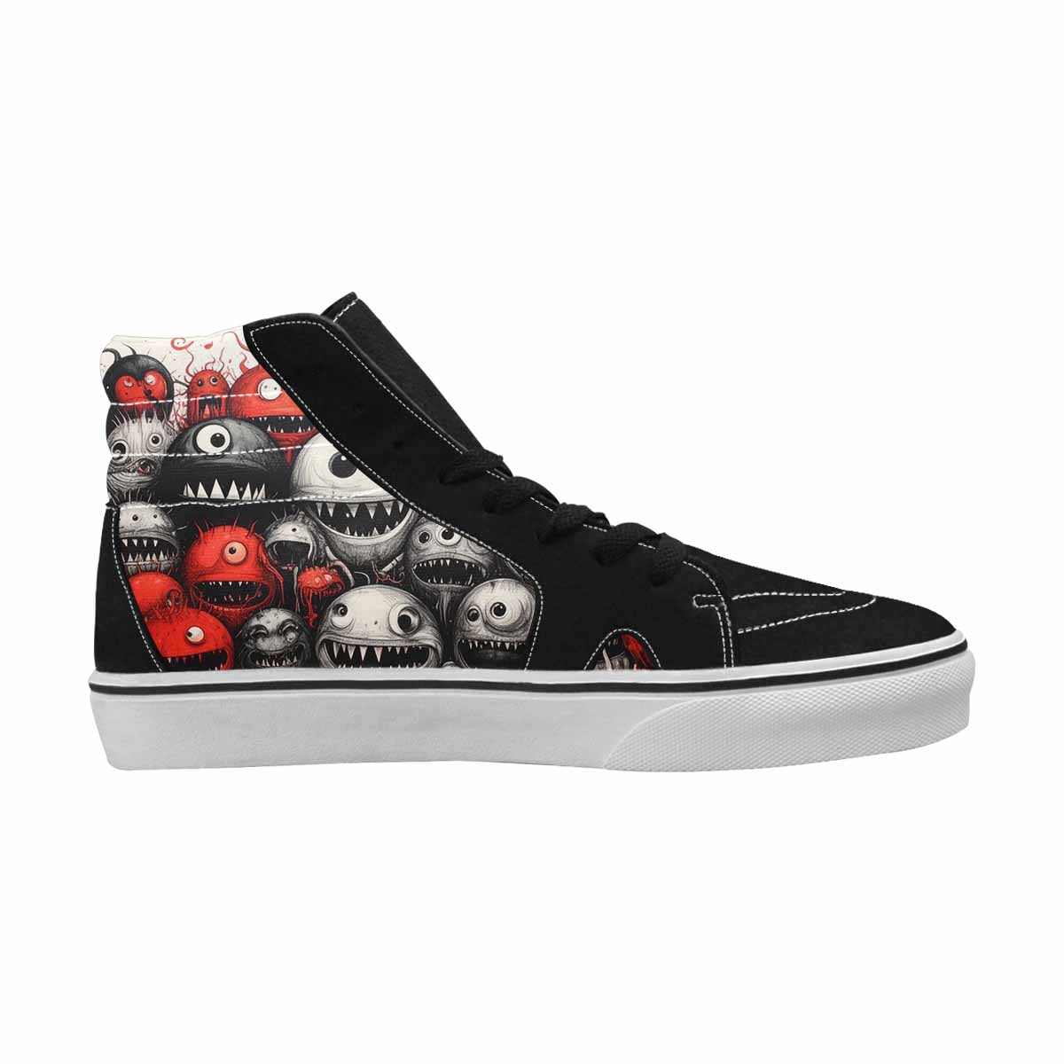 WOMEN'S Monsters Black & Red Ink High Top Canvas Custom Design Aesthetic Customized Sneakers