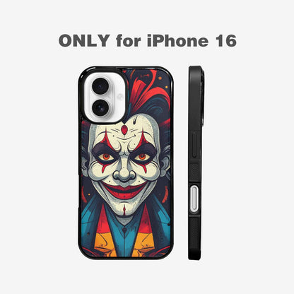 iPhone 16 Case — Evil Circus Heads Faces Overlapping Patterns, Custom Printed Phone Case