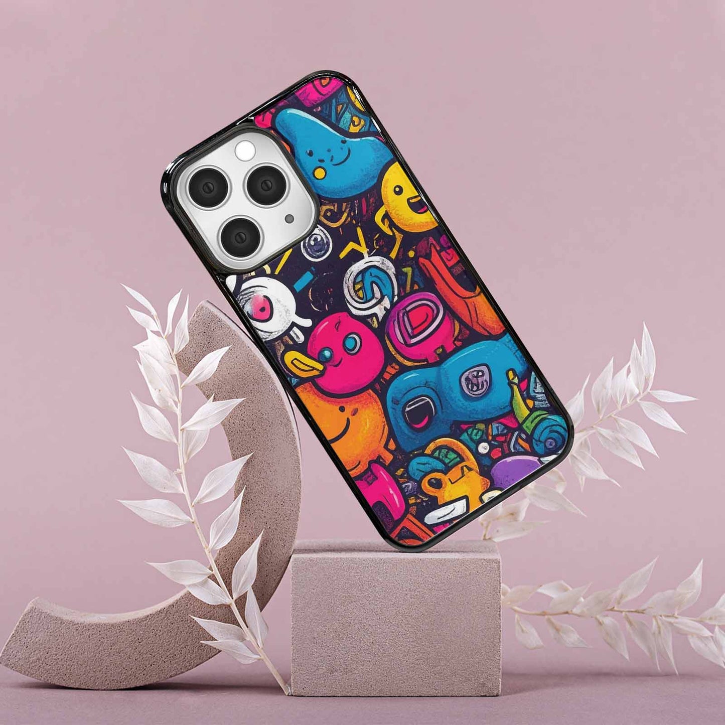 iPhone 15 Pro Max Case — Hand Drawn Icon Doodle Pattern Hundreds, Custom Designed Case Cover