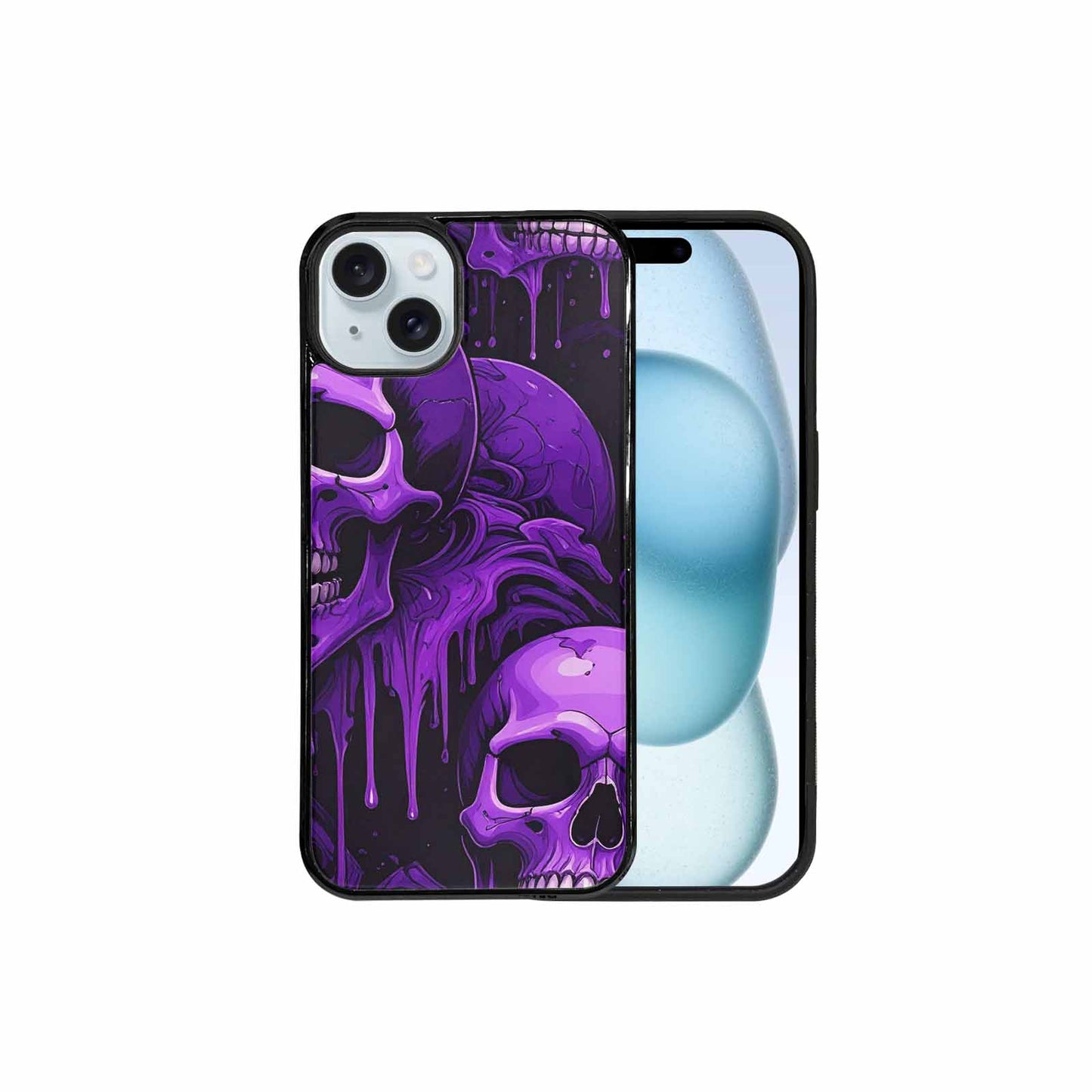 iPhone 15 Plus Case — Monochrome Purple Skeletons Neon Drip Melting, Original Design Phone Case