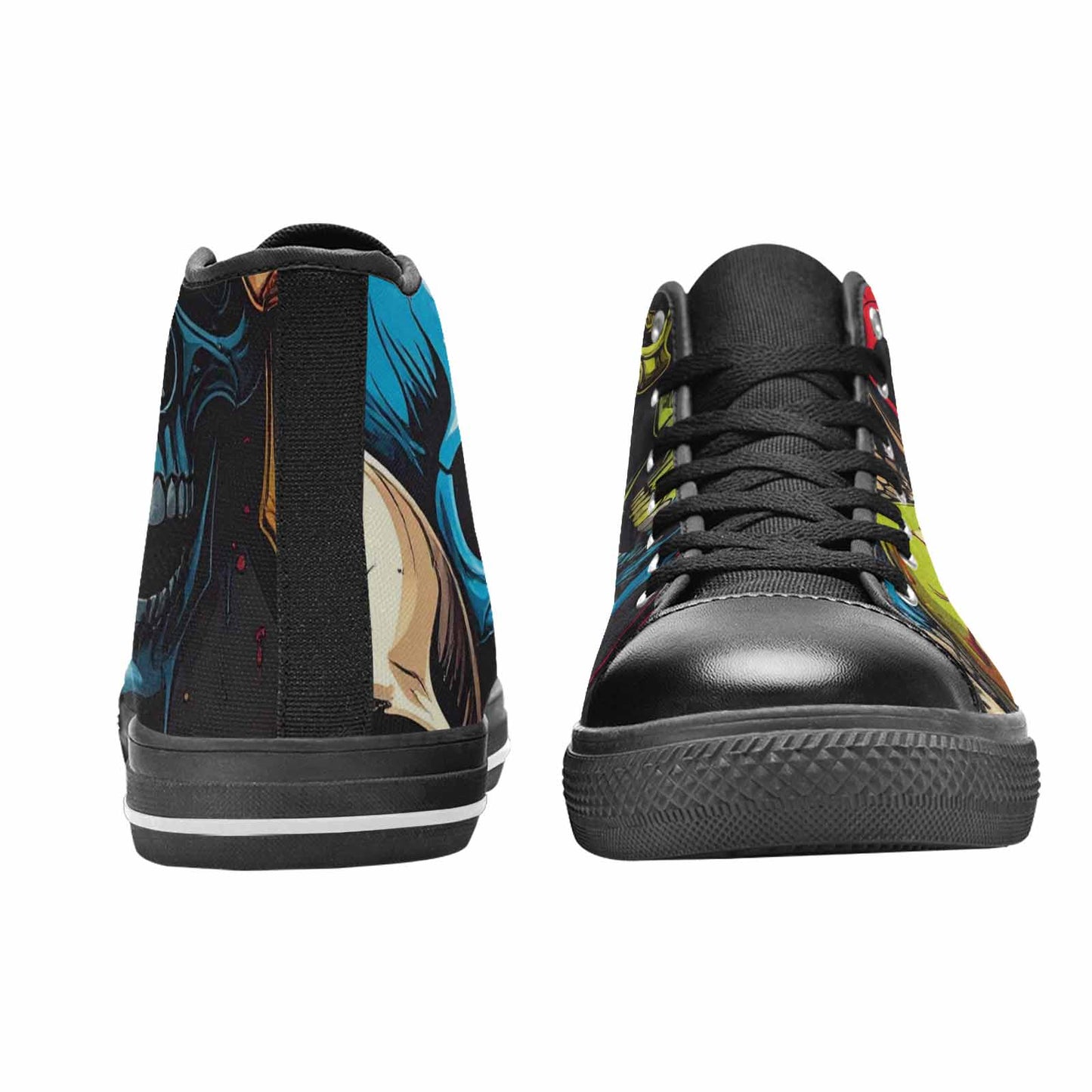 WOMEN'S Dripping Skulls Collage High Top Canvas Vibrant Chaos Custom Sneakers