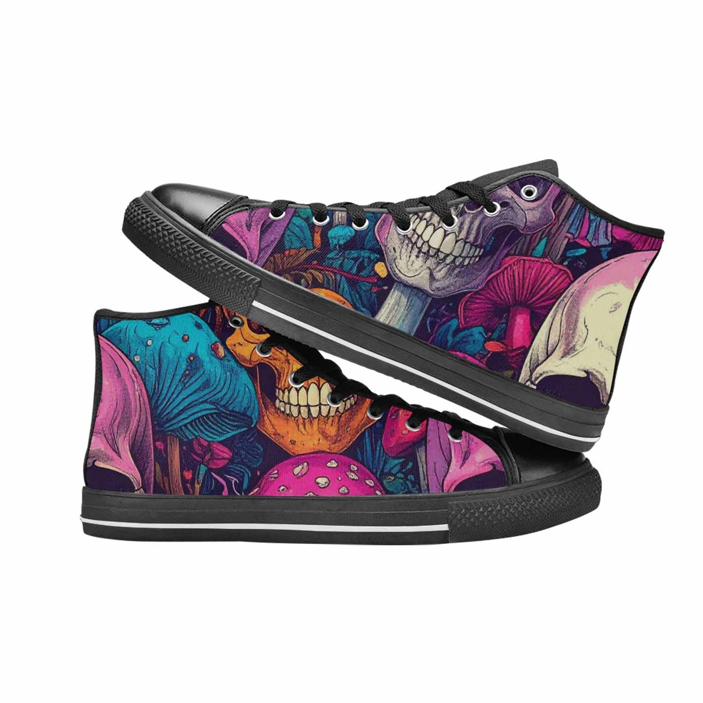 WOMEN'S Mushroom Skull High Top Canvas Neon Fantasy Shoes