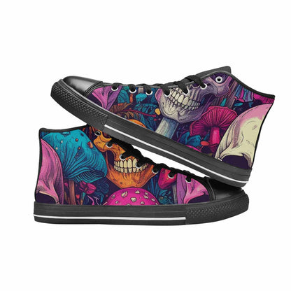 WOMEN'S Mushroom Skull High Top Canvas Neon Fantasy Shoes