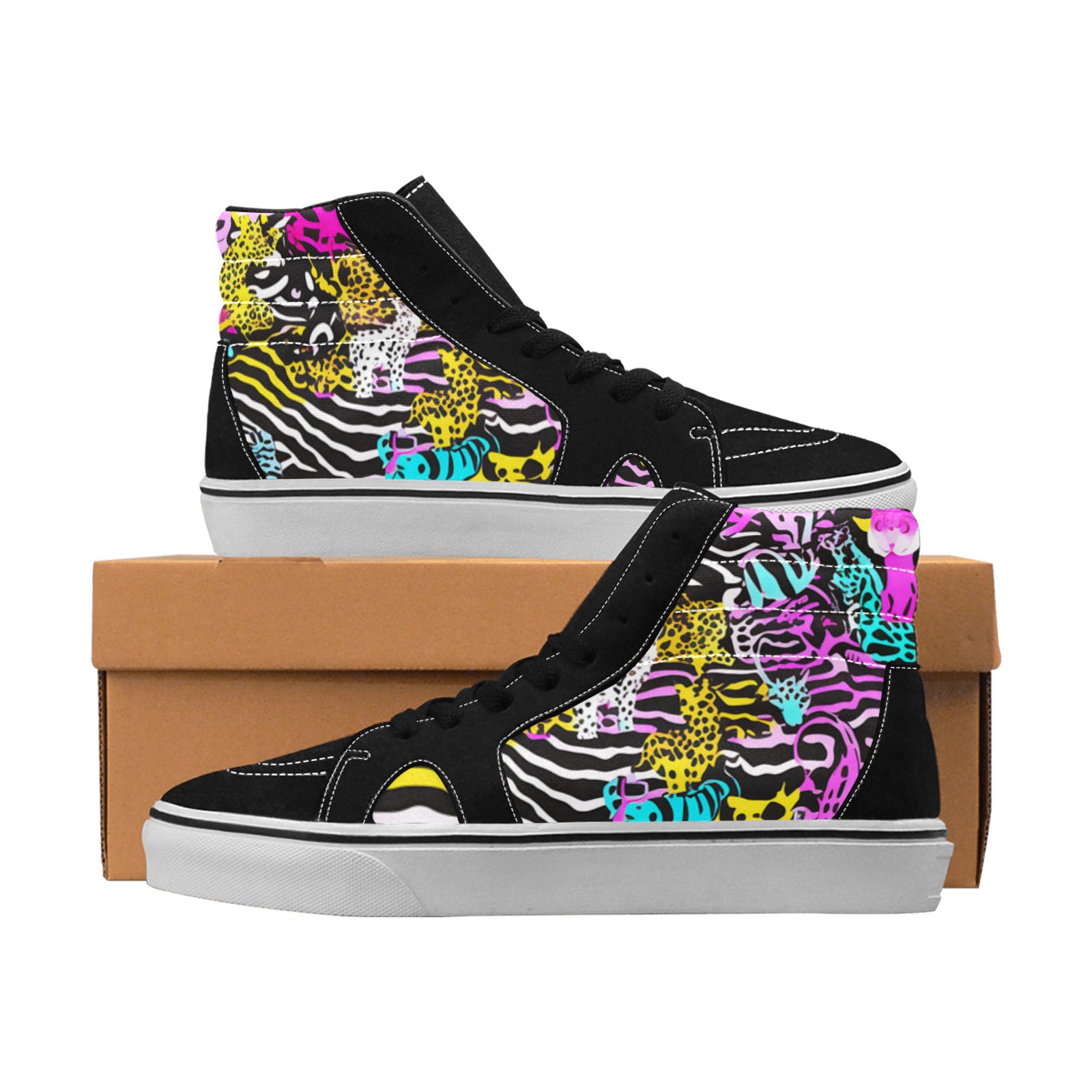 MEN'S Neon Animal Print High Top Skateboarding Grunge Custom Shoes