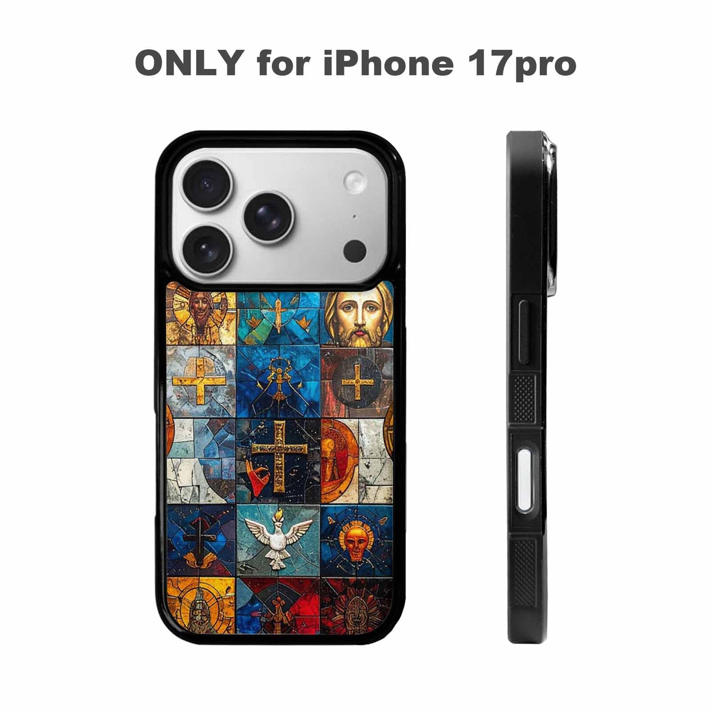 iPhone 17 Pro Case — Jesus Face Small Cross And Original, Custom Printed Phone Case