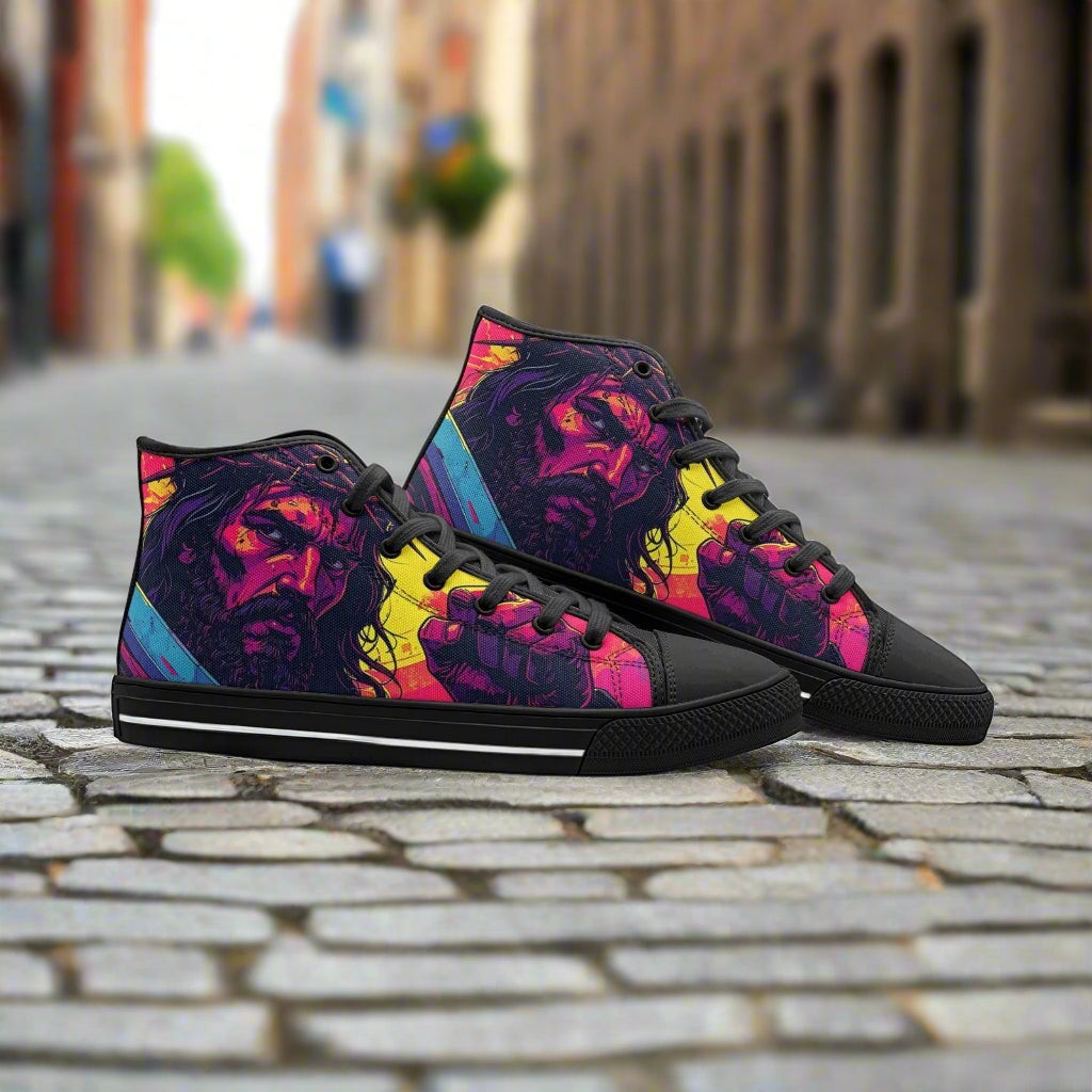 Jesus Unisex high-top canvas shoes, custom full-wrap printed design — Freaky Shoes