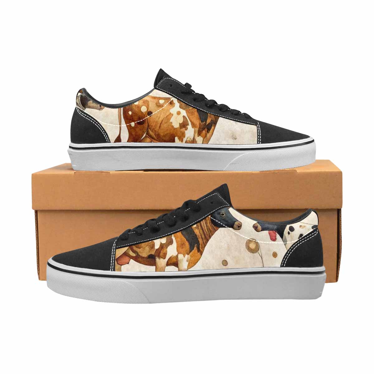 WOMEN'S Cow Animal Print Canvas Lace-Up Grunge Shoes