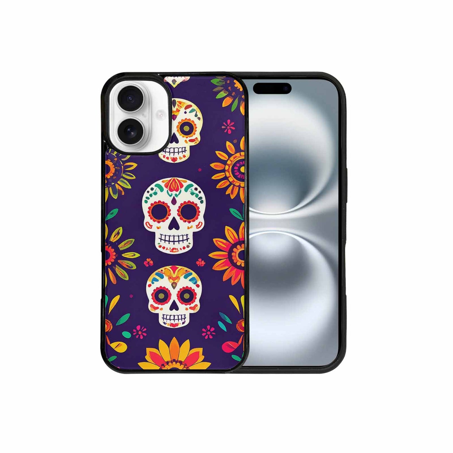 iPhone 16 Plus Case — Sunflowers Hundreds Of Skulls Art Seamless, Unique Phone Case Design