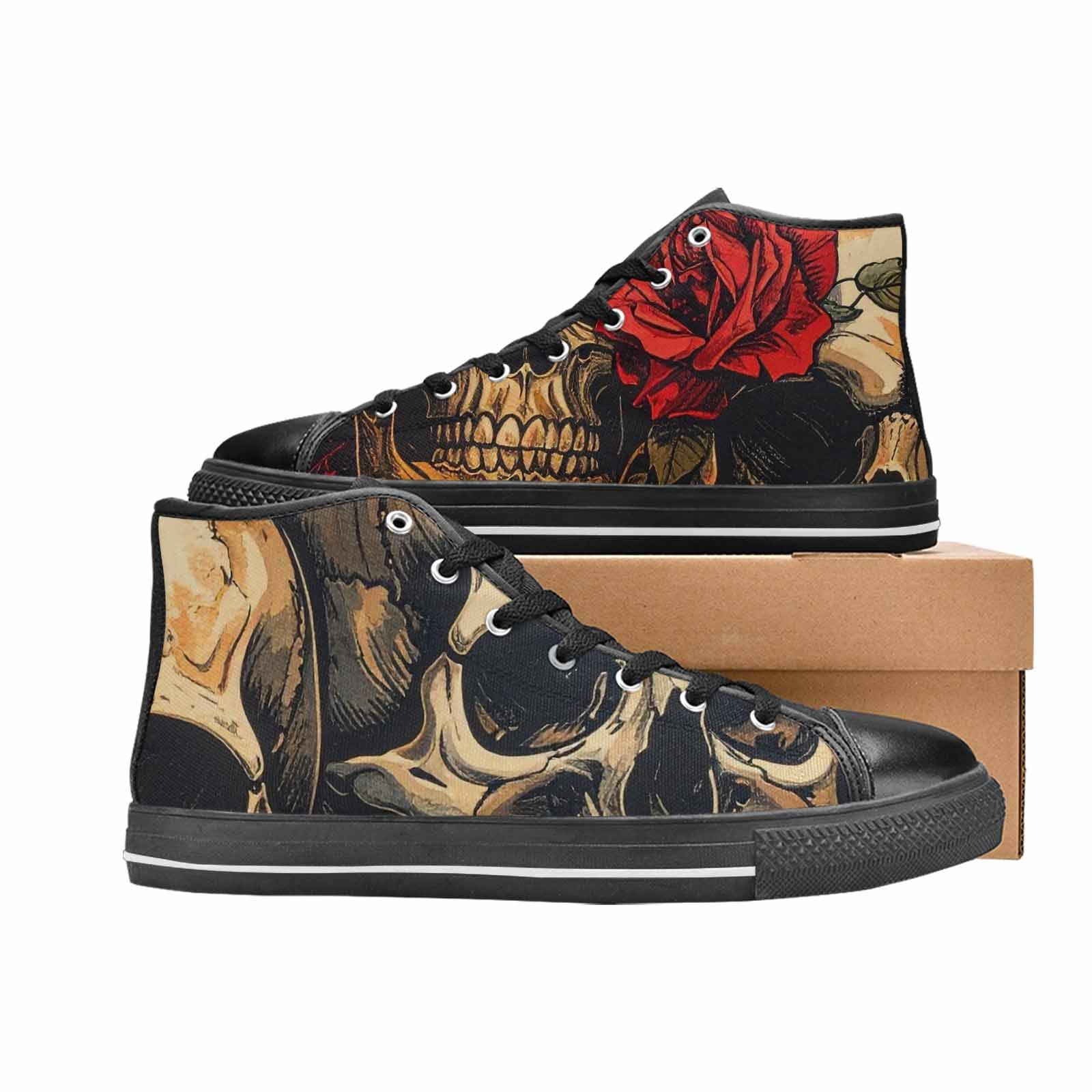 MEN'S Skulls Roses Bold Pen Ink High Top Canvas Dreamcore Sneakers