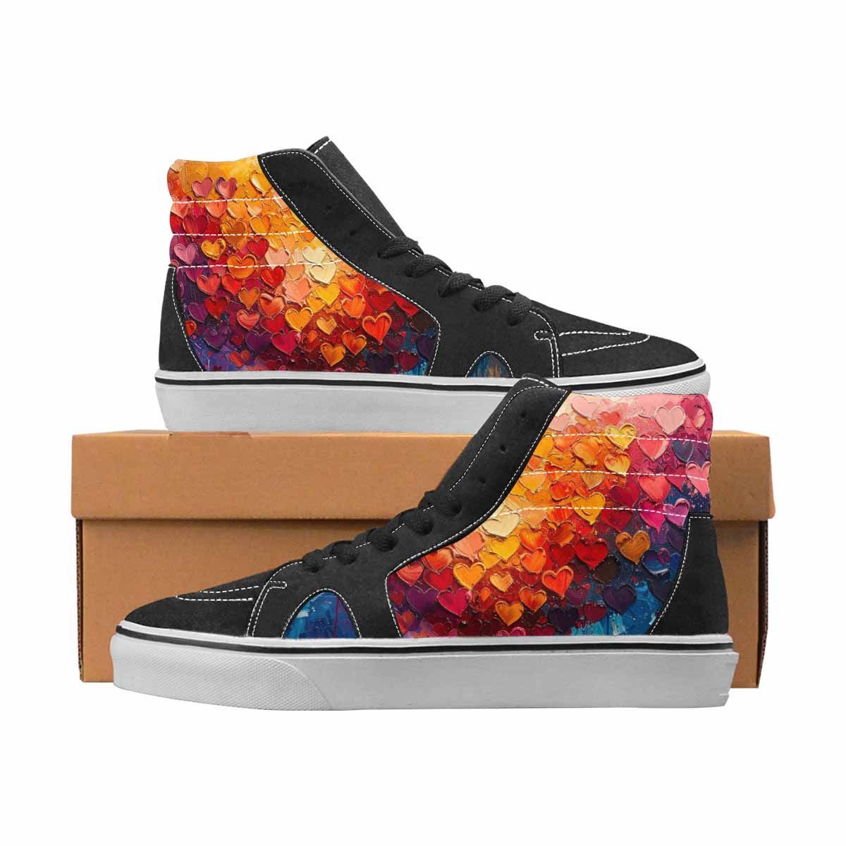 WOMEN'S Hearts Full Color High Top Canvas Custom Fashion Grunge Custom Print Sneakers