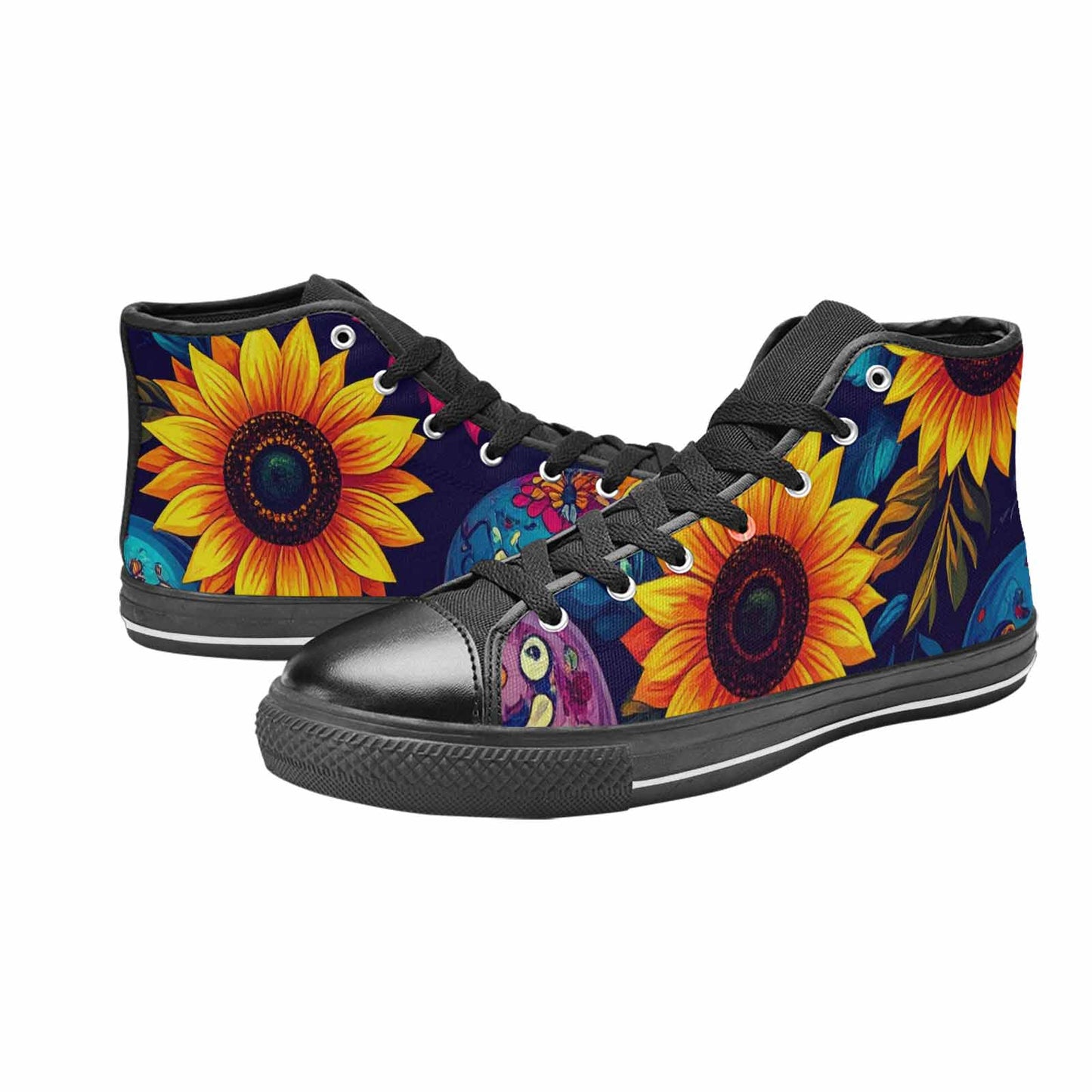 WOMEN'S Sunflower Skulls Print High Top Canvas Dark Academia Sneakers