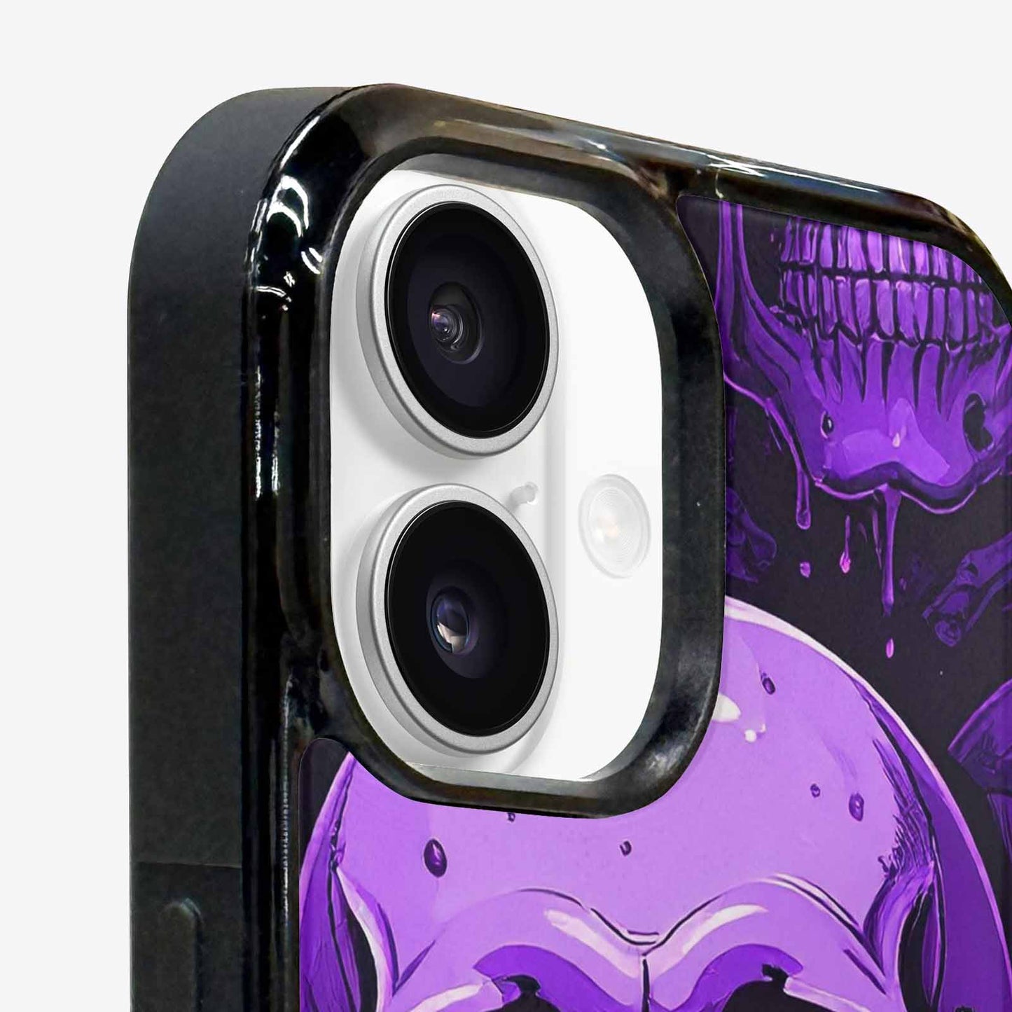 iPhone 16 Case — Monochrome Purple Skeletons Neon Drip Melting, Custom Art Phone Cover