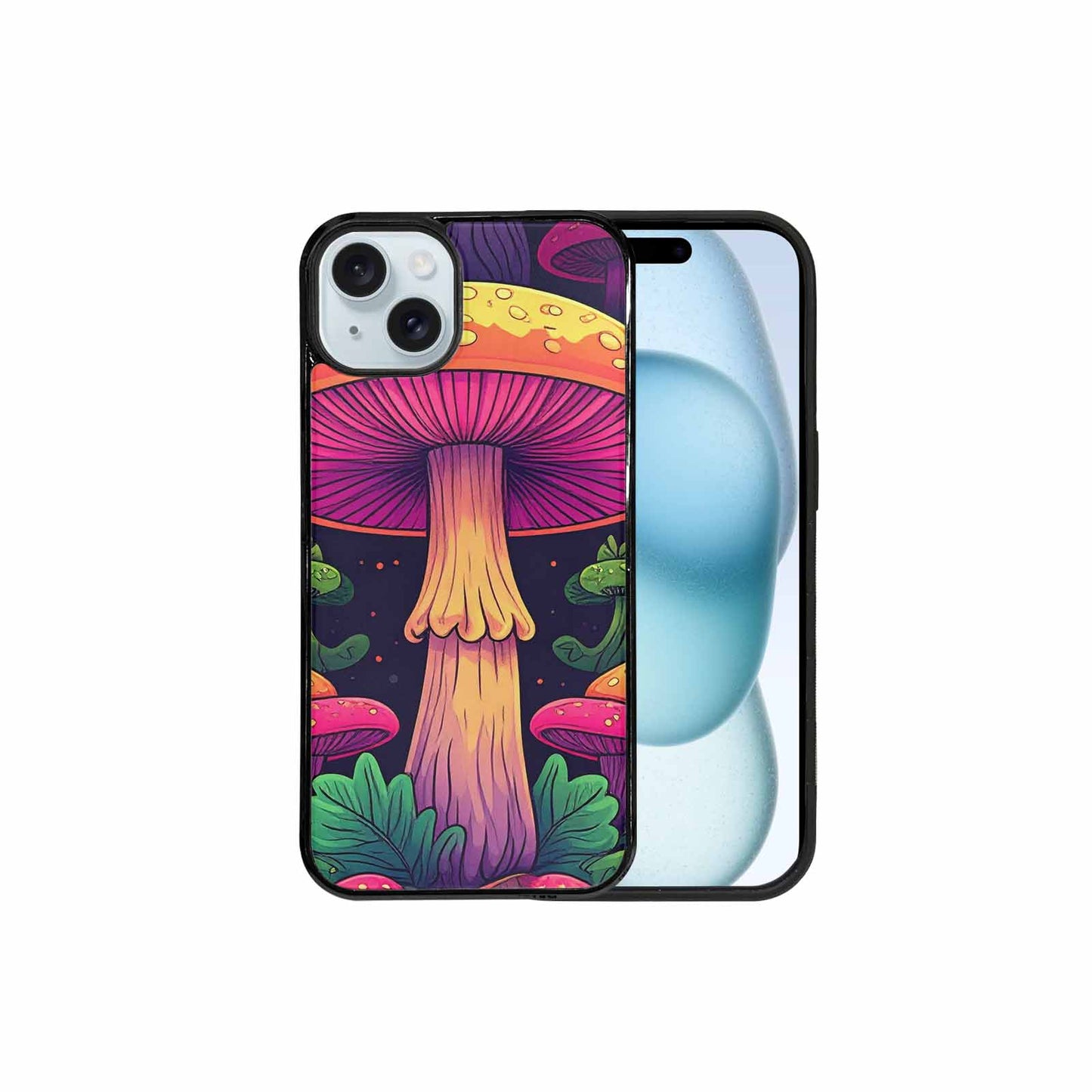 iPhone 15 Plus Case — Psychedelic Mushroom Cartoon Pattern, Custom Designed Case Cover