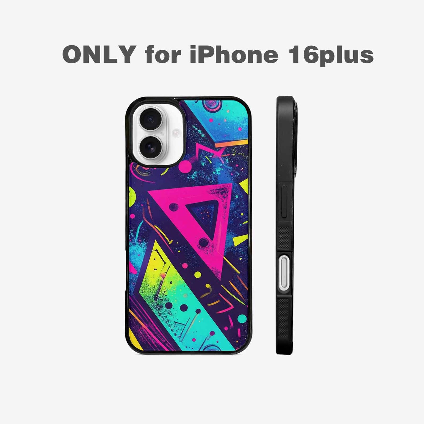 iPhone 16 Plus Case — Memphis Squiggles Triangles Dots, Custom Made Phone Cover