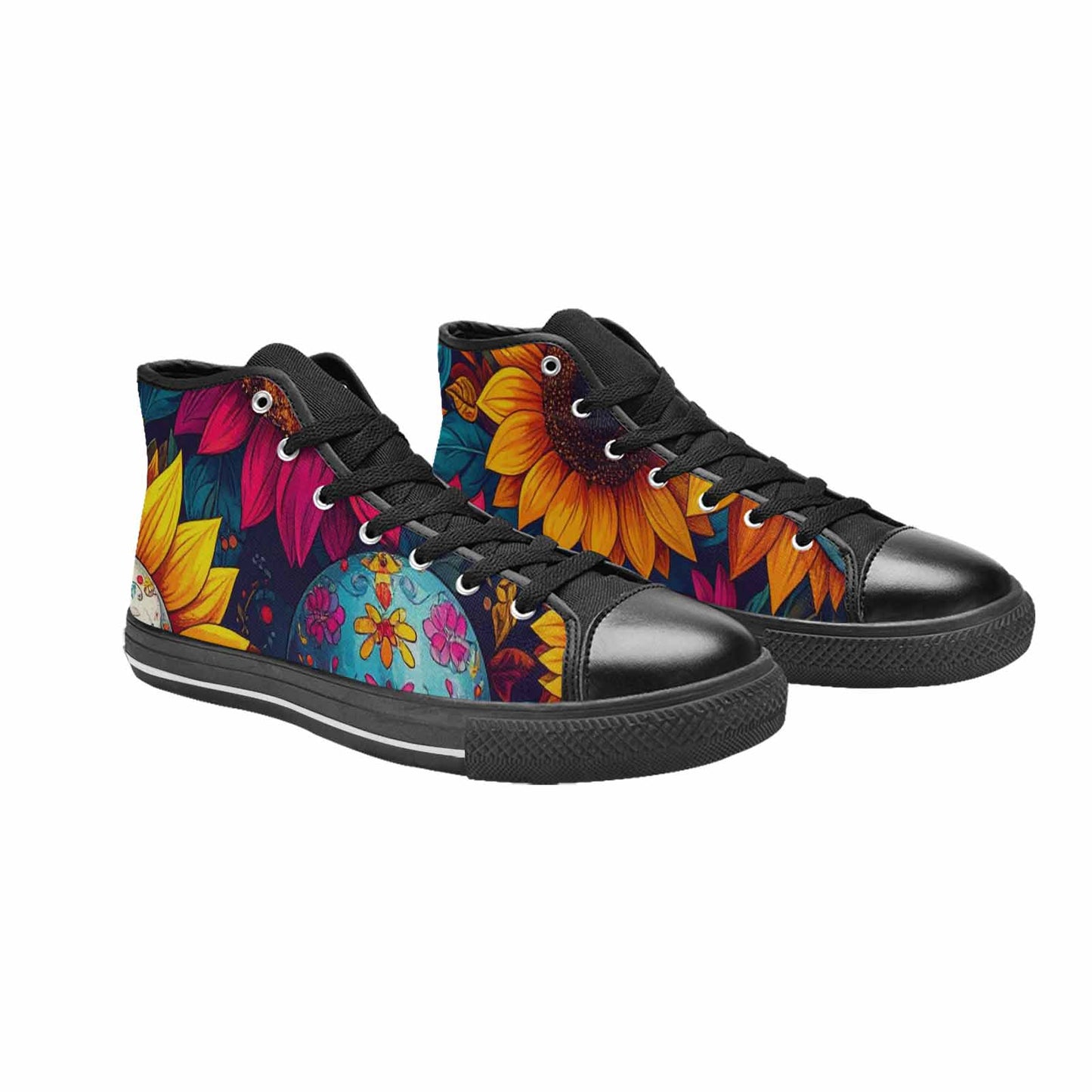 MEN'S Sunflower Skulls Print High Top Canvas Dreamcore Custom Shoes