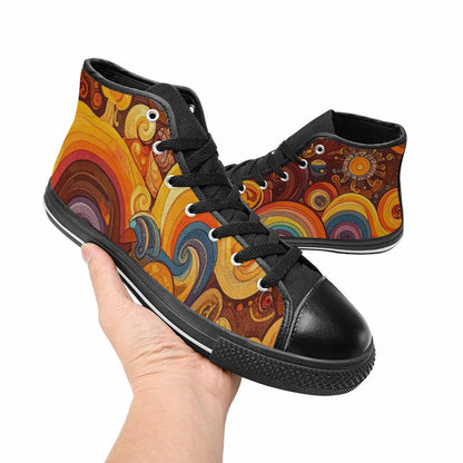 WOMEN'S Groovy 70S Peace High Top Canvas Vibrant Chaos Custom Shoes