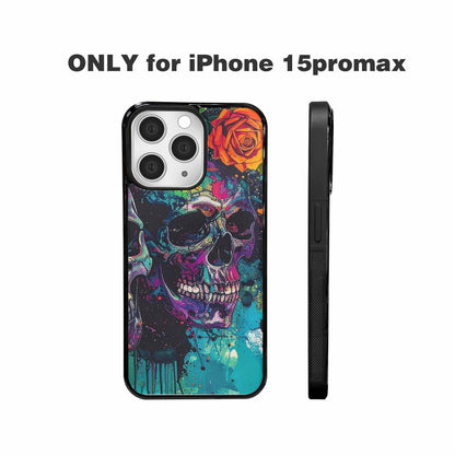 iPhone 15 Pro Max Case — Skulls Roses Acid Wash, Personalized Phone Case