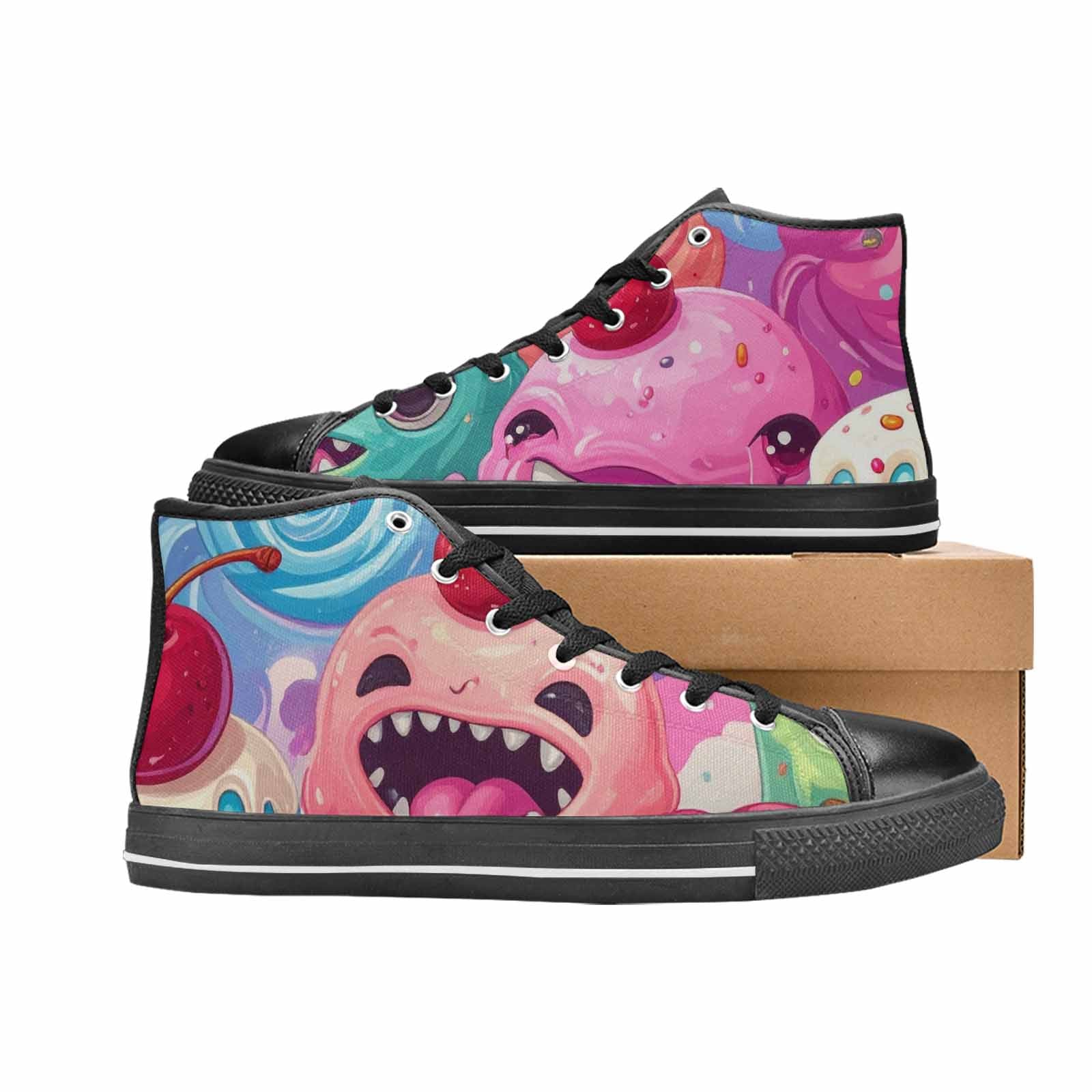 WOMEN'S Melting Icecream Monster Cherry High Top Canvas Cottagecore Sneakers