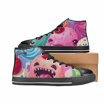 WOMEN'S Melting Icecream Monster Cherry High Top Canvas Cottagecore Sneakers