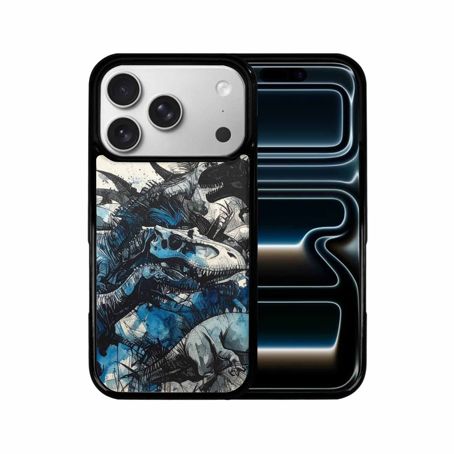 iPhone 17 Pro Case — Black Blue Ink Dinosaur Burst Original, Custom Designed Case Cover