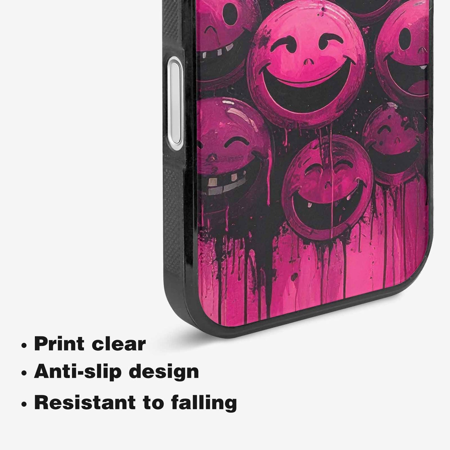 iPhone 16 Case — Melting Moon Smiley Black Pink Ink, Unique Phone Case Design