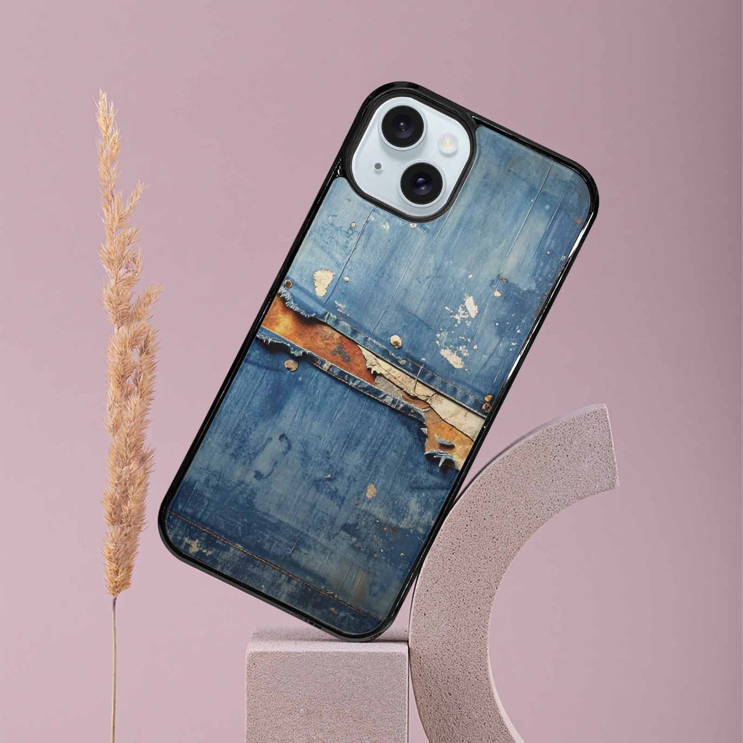 iPhone 15 Plus Case — Denim Distressed Textures Print Edge To, Customized Protective Case