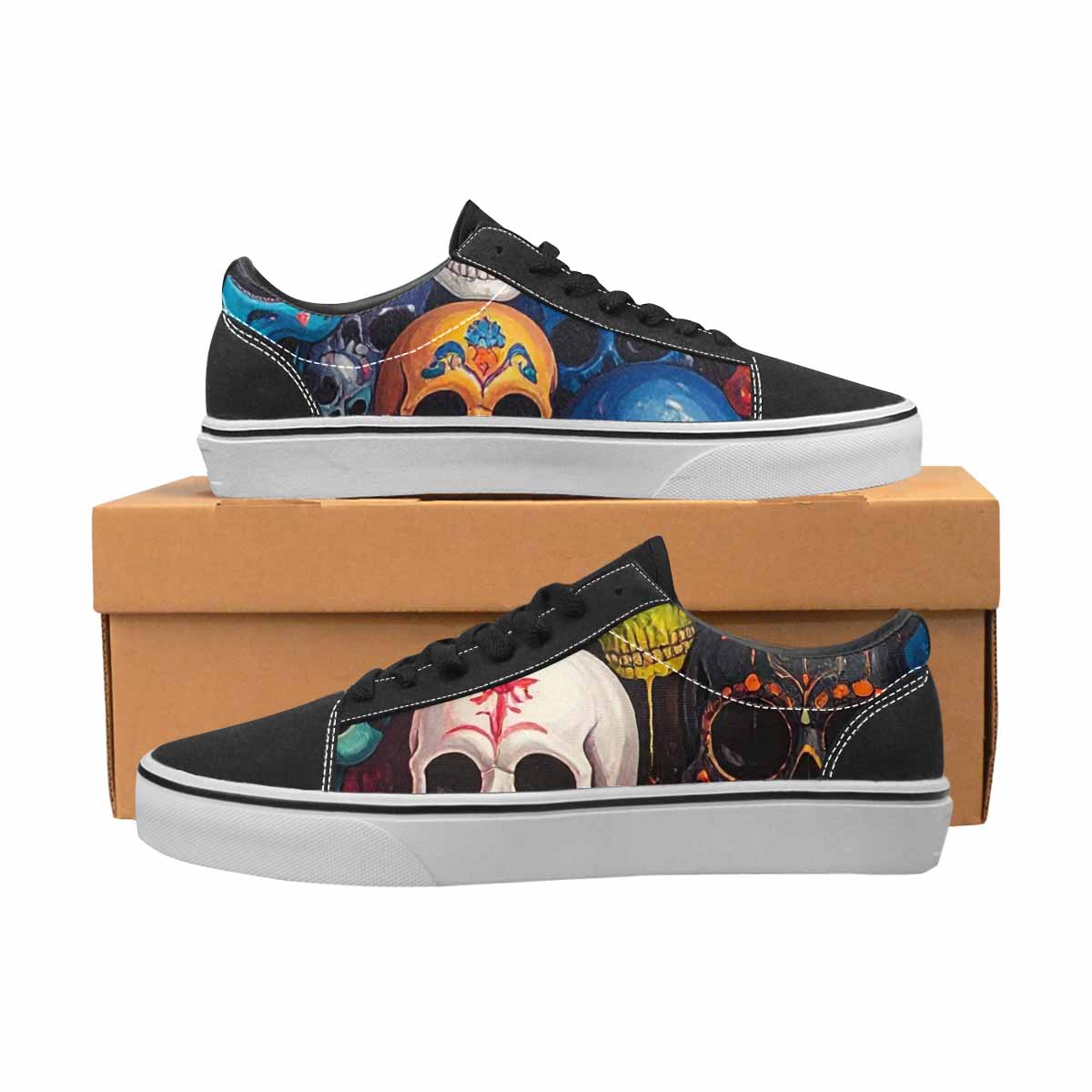 WOMEN'S Skulls (general) Skulls Lace-Up Canvas Vibrant Chaos Custom Sneakers