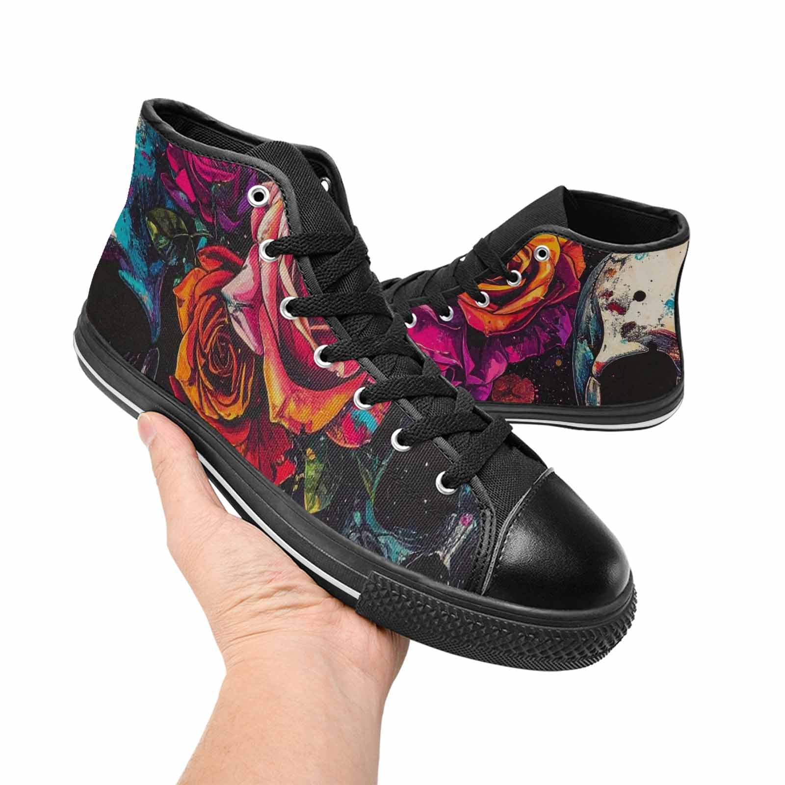 MEN'S Skulls Roses Acid Wash High Top Canvas Neon Fantasy Custom Sneakers