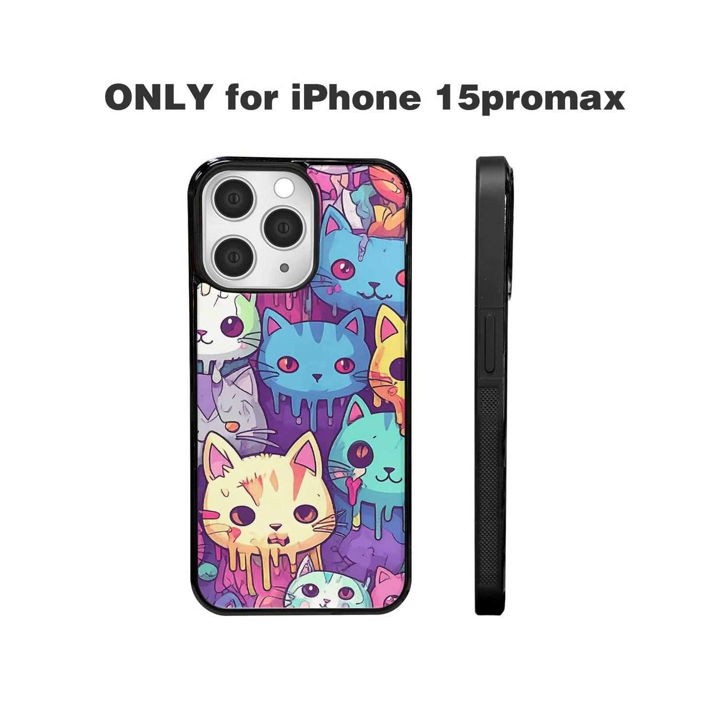 iPhone 15 Pro Max Case — Pastel Gore Cat Character Pattern Hundreds, Custom Art Phone Cover