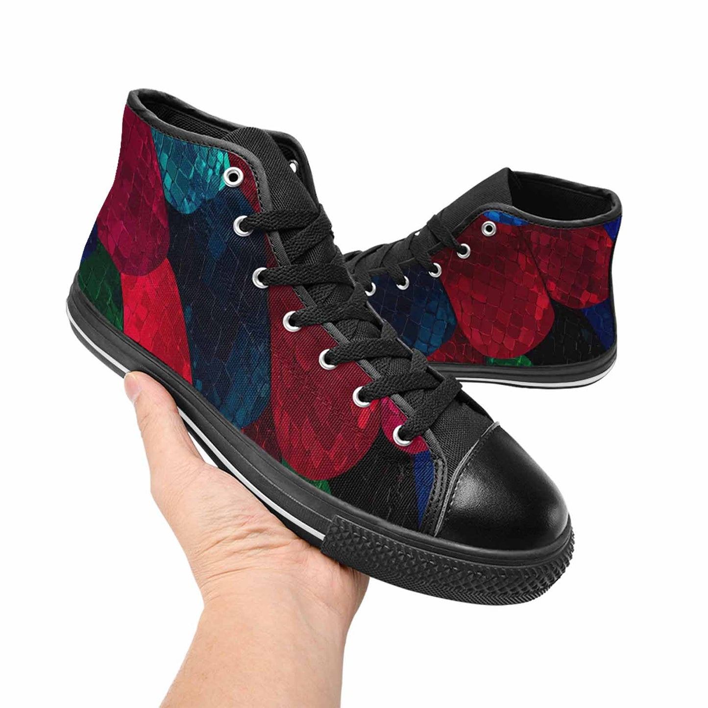 MEN'S Dark Snake Print High Top Canvas Vibrant Chaos Custom Shoes