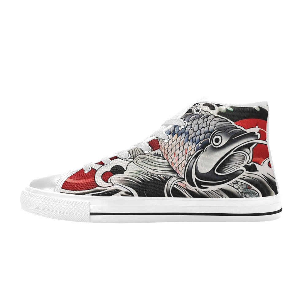 MEN'S Japanese Fish Art 3 High Top Canvas Wallpaper Art Shoes