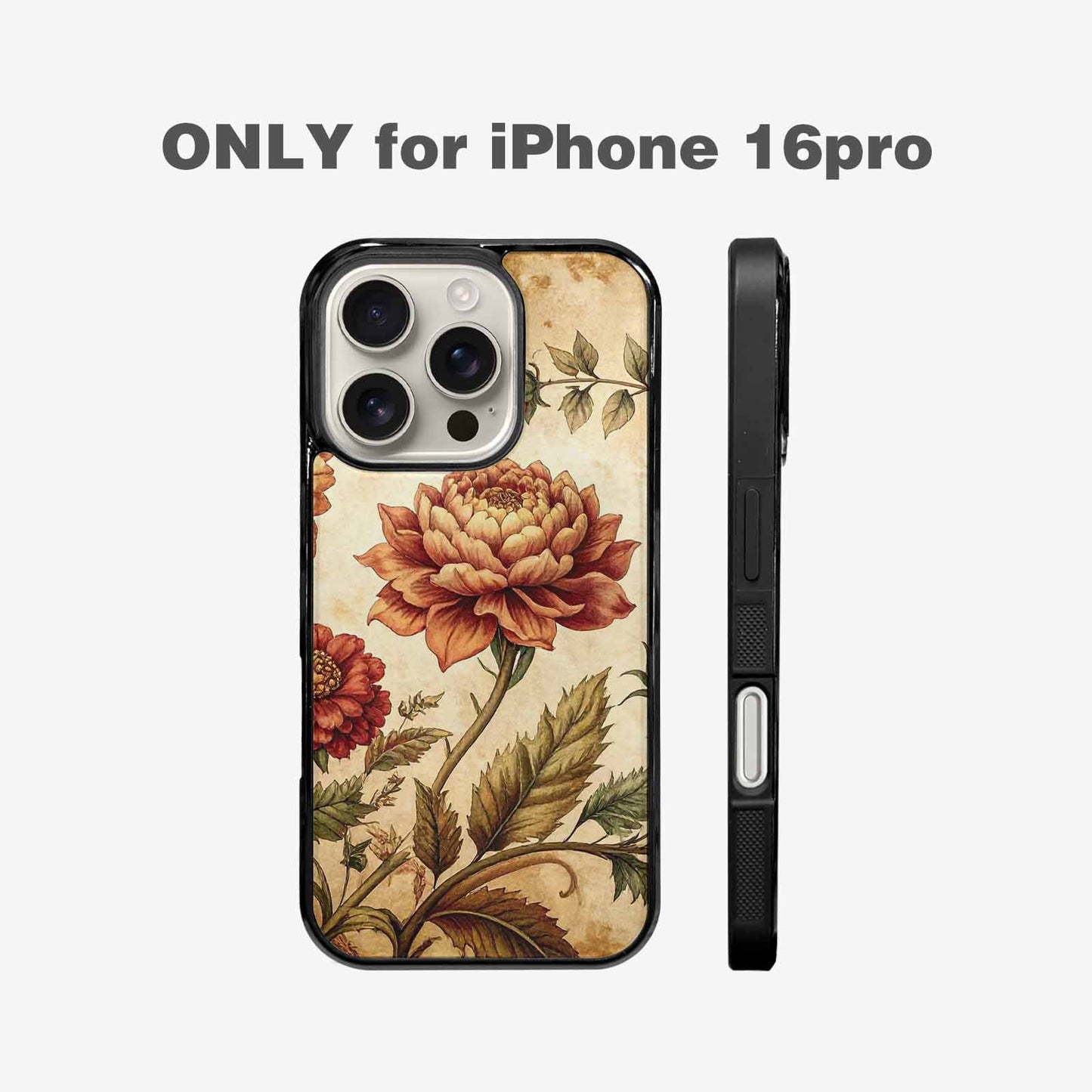 iPhone 16 Pro Case — Vintage Botanical Art Pattern, Custom Phone Case