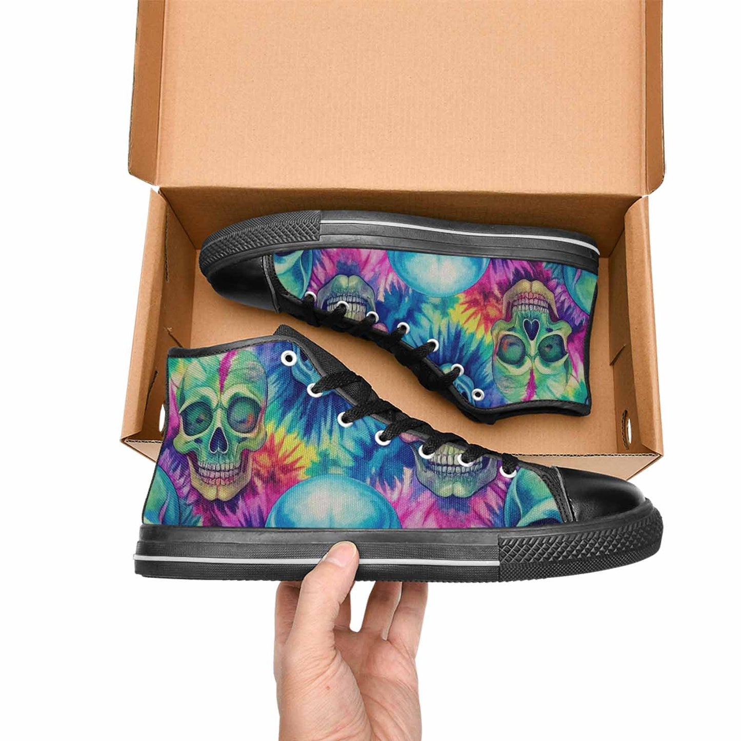 WOMEN'S Tie Dye Skulls Print High Top Canvas Surreal Sneakers