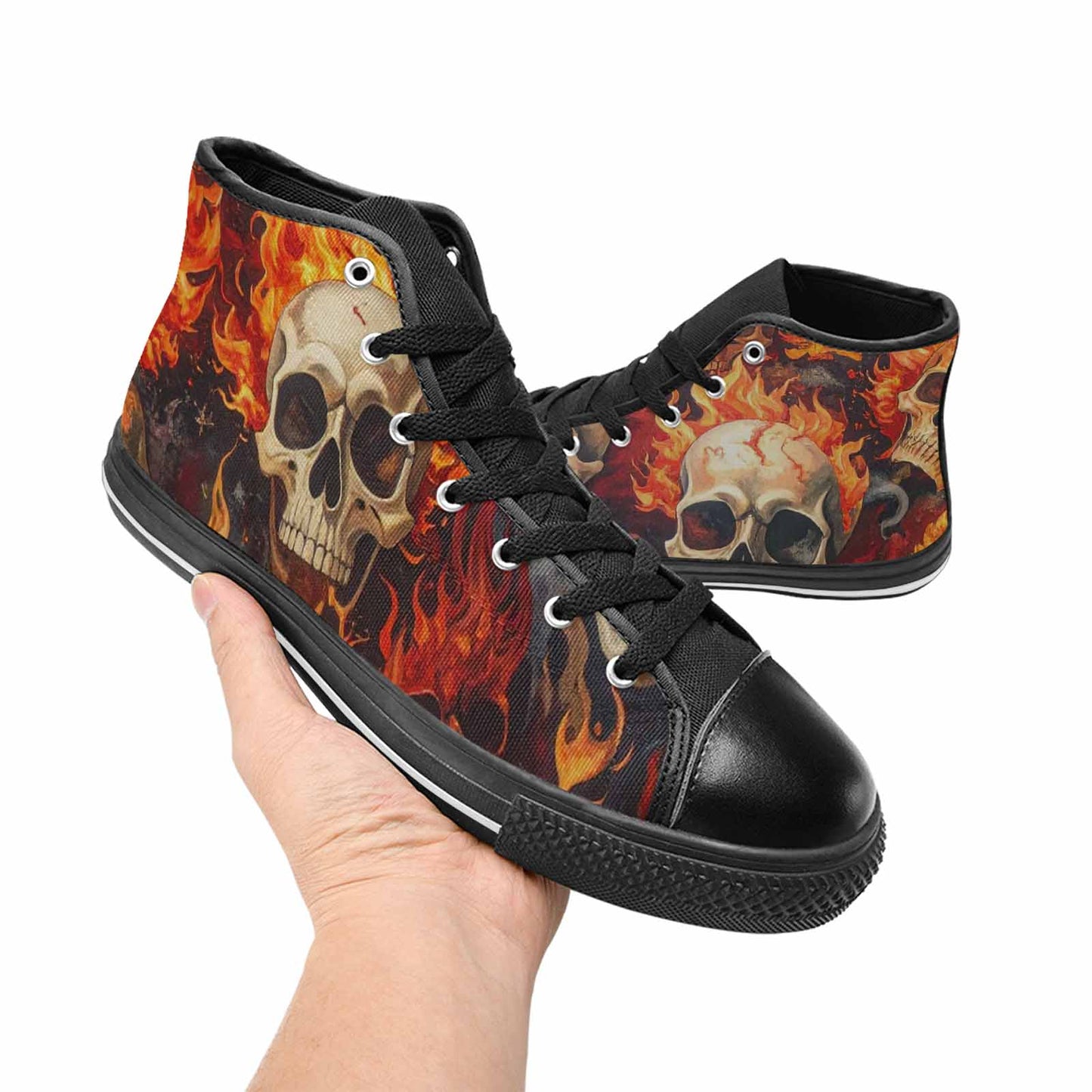 WOMEN'S Skulls - Flaming High Top Canvas Dark Academia Sneakers