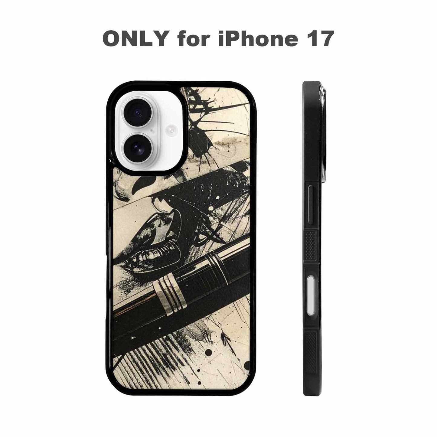 iPhone 17 Case — Black And White Solid Retro Vintage, Custom Printed Phone Case