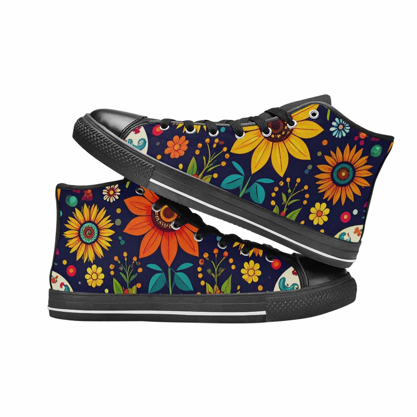 WOMEN'S Sunflowers And Skulls High Top Canvas Wallpaper Art Shoes