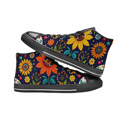 WOMEN'S Sunflowers And Skulls High Top Canvas Wallpaper Art Shoes