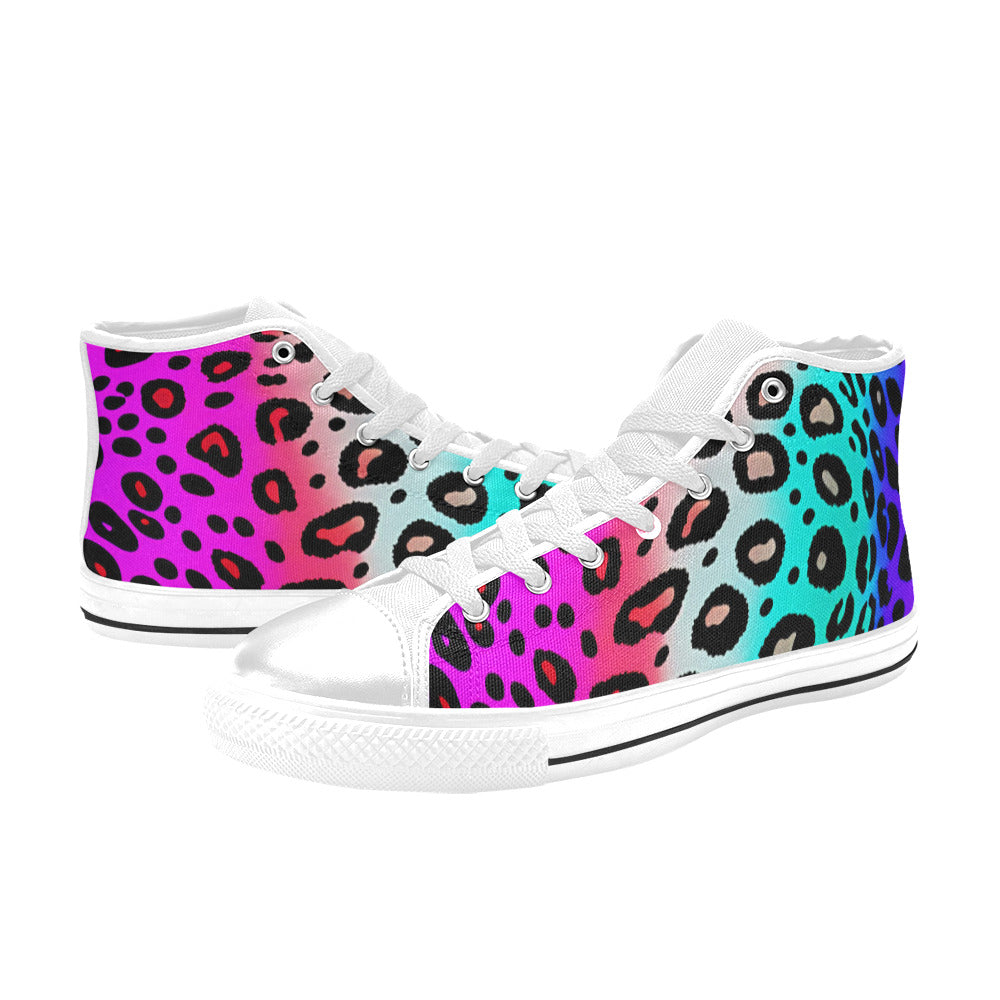 MEN'S Colored Leopard Print Art High Top Canvas Cottagecore Shoes