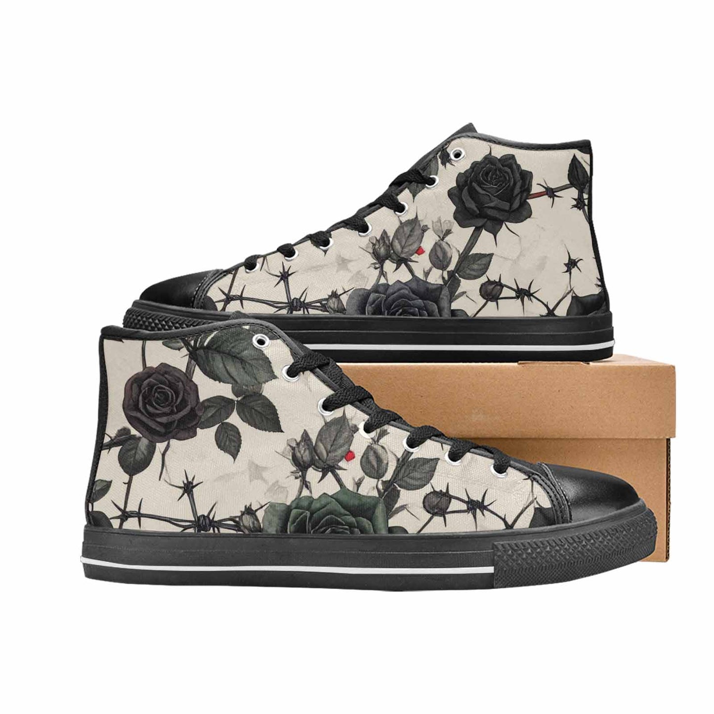 MEN'S Black Gothic Rose High Top Canvas Neon Fantasy Custom Sneakers