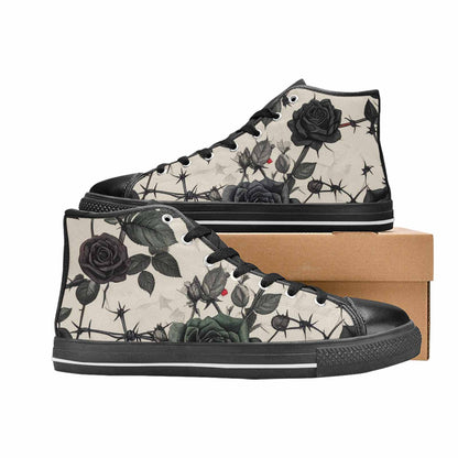 MEN'S Black Gothic Rose High Top Canvas Neon Fantasy Custom Sneakers