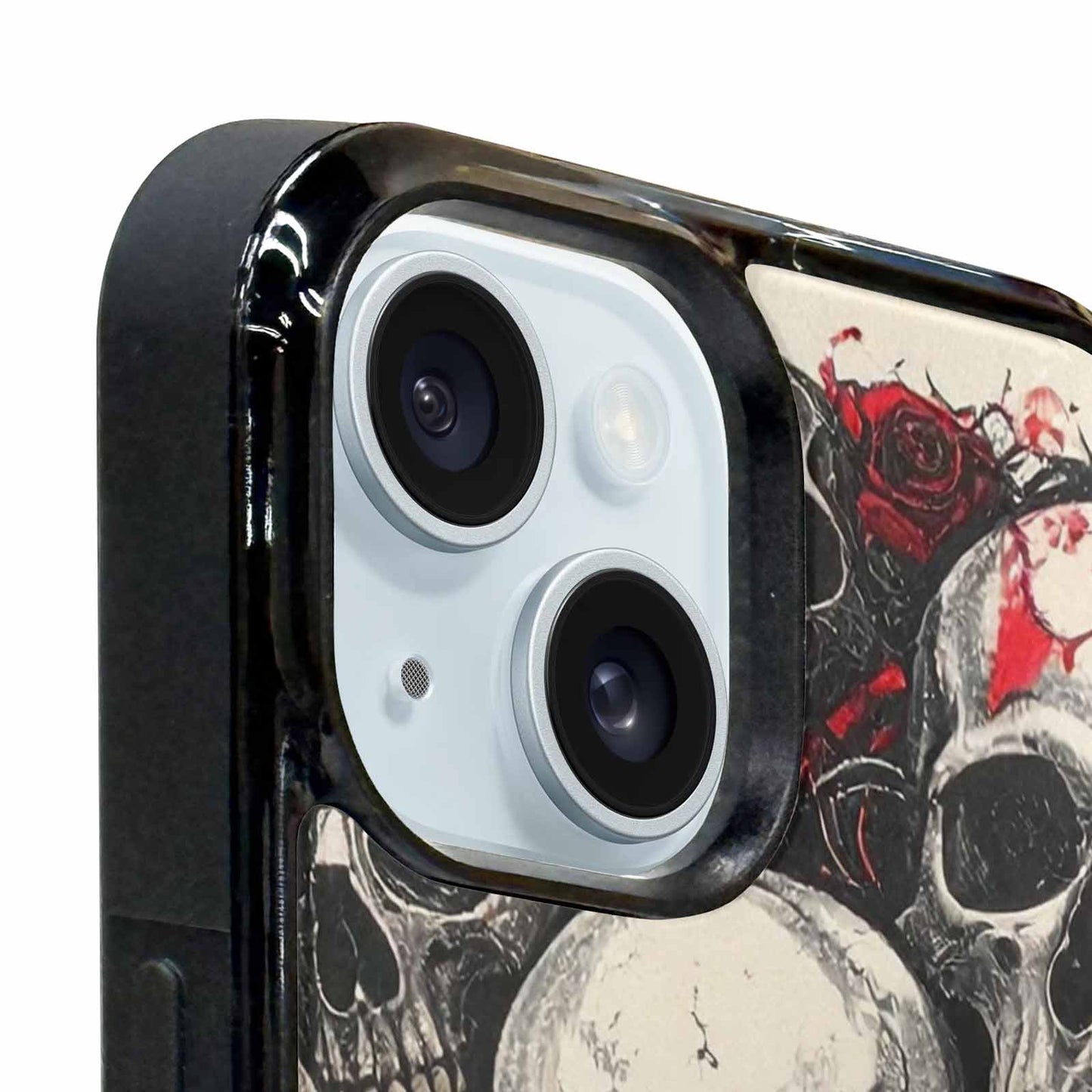 iPhone 15 Plus Case — Skull And Roses Black Red Ink, Custom Made Phone Cover