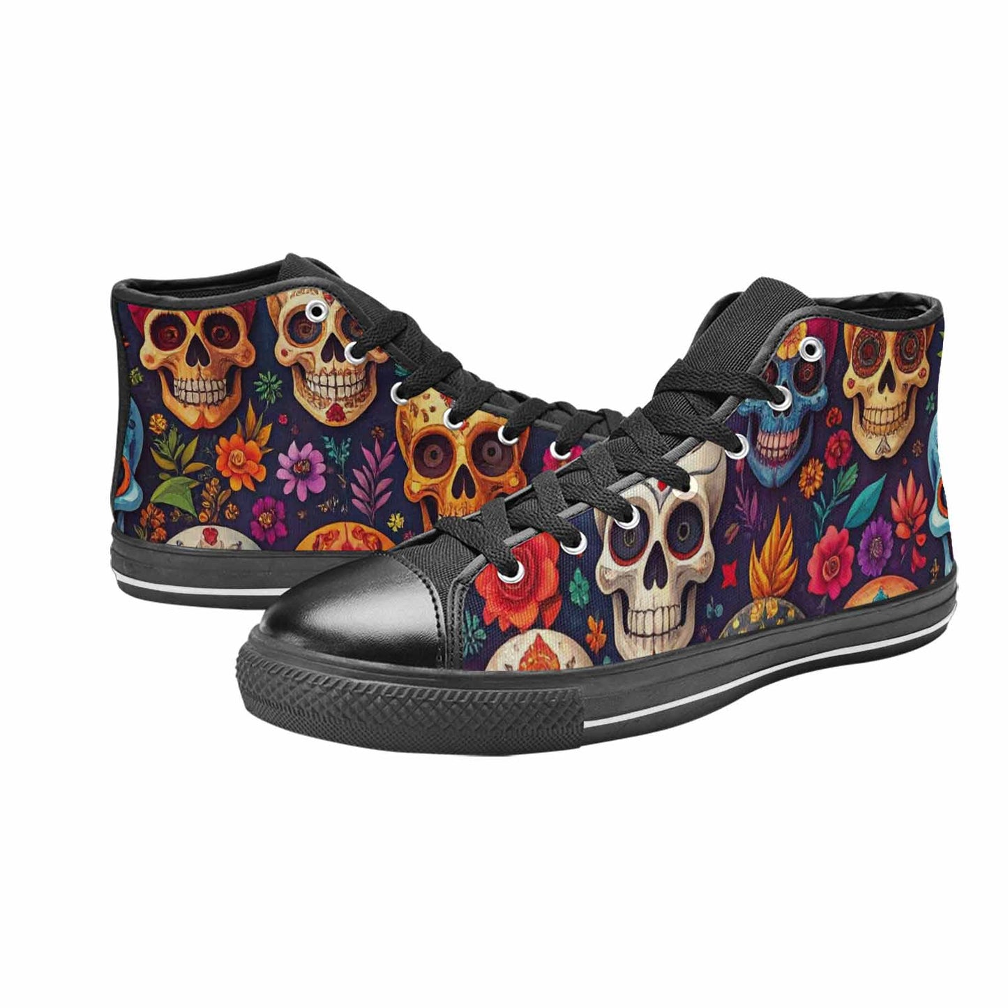 WOMEN'S Skull High Top Canvas Grunge Custom Sneakers