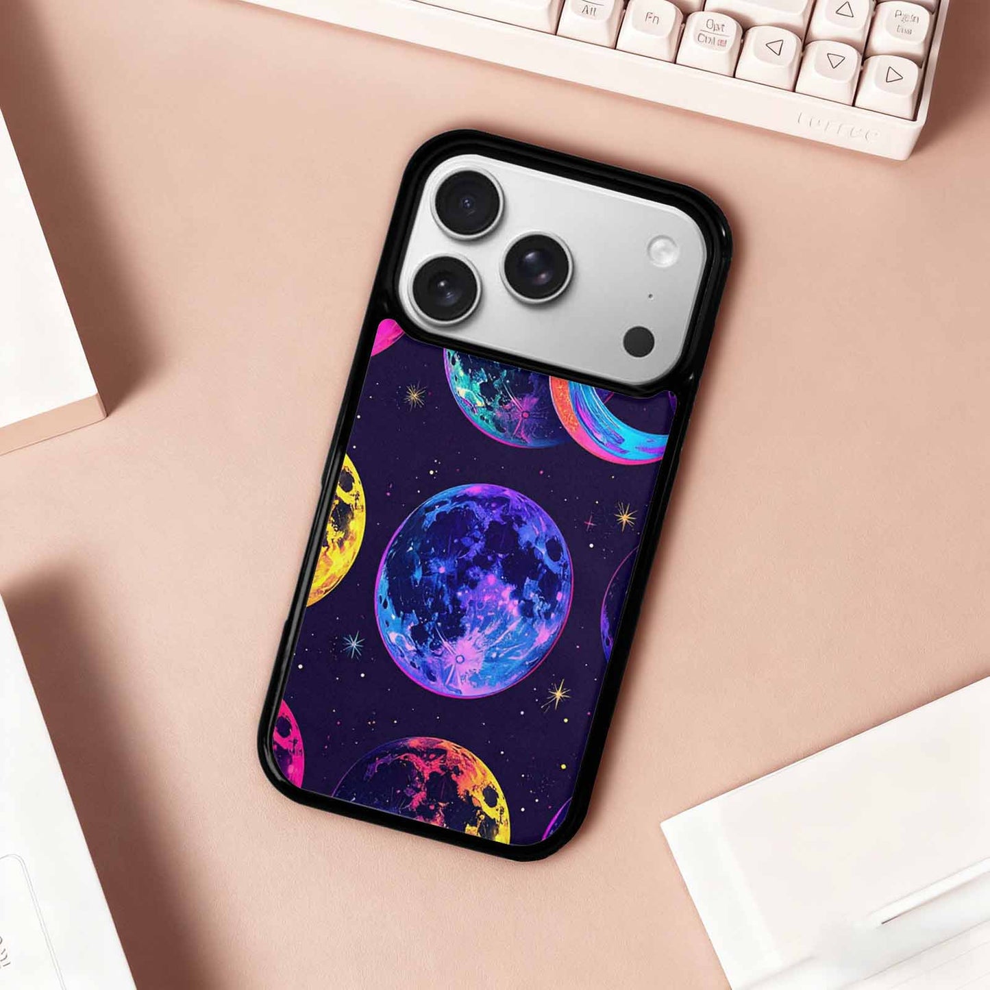iPhone 17 Pro Case — Neon Winter Moon Seamless Cartoon Cute, Original Design Phone Case