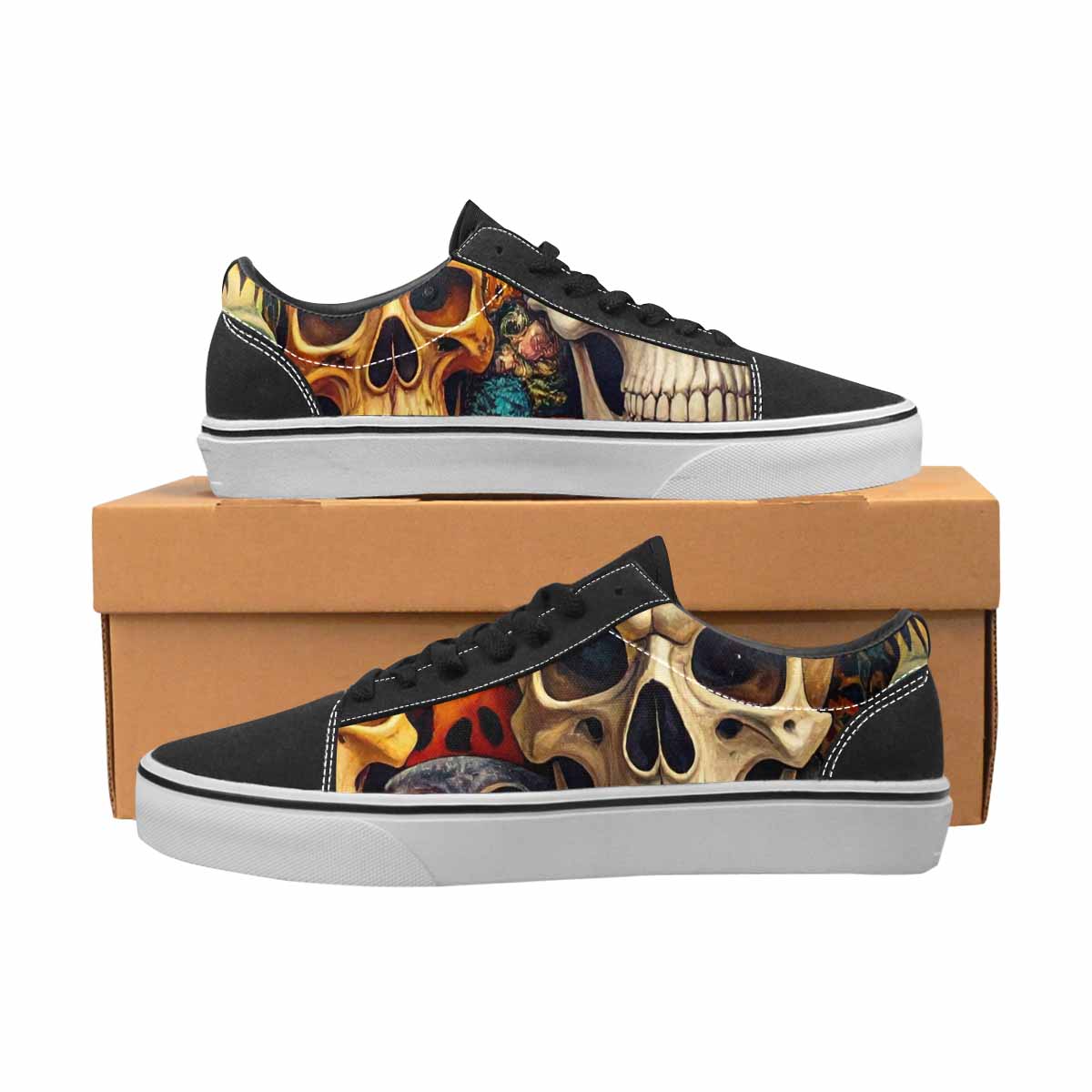 WOMEN'S Skulls × Animal Print Lace-Up Canvas Vibrant Chaos Custom Sneakers
