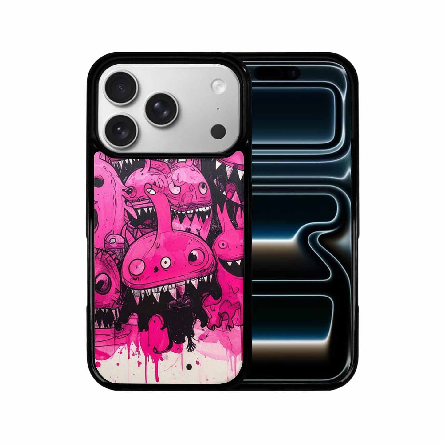 iPhone 17 Pro Case — Black Pink Ink Monsters General Cartoon, Custom Made Phone Cover