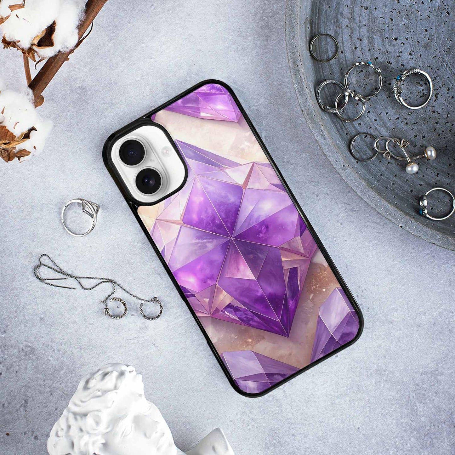 iPhone 16 Plus Case — Amethyst Crystal Art Pattern, Unique Phone Case Design