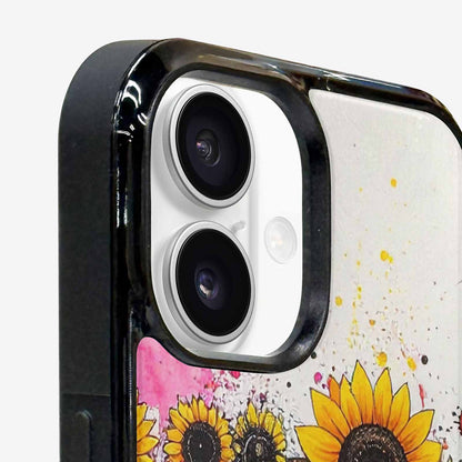 iPhone 16 Case — Sunflower Burst Black Pink Ink Sunflowers, Custom Made Phone Cover