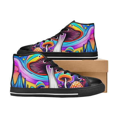 MEN'S Colorful Mushrooms Art Vibe High Top Canvas Vibrant Chaos Shoes