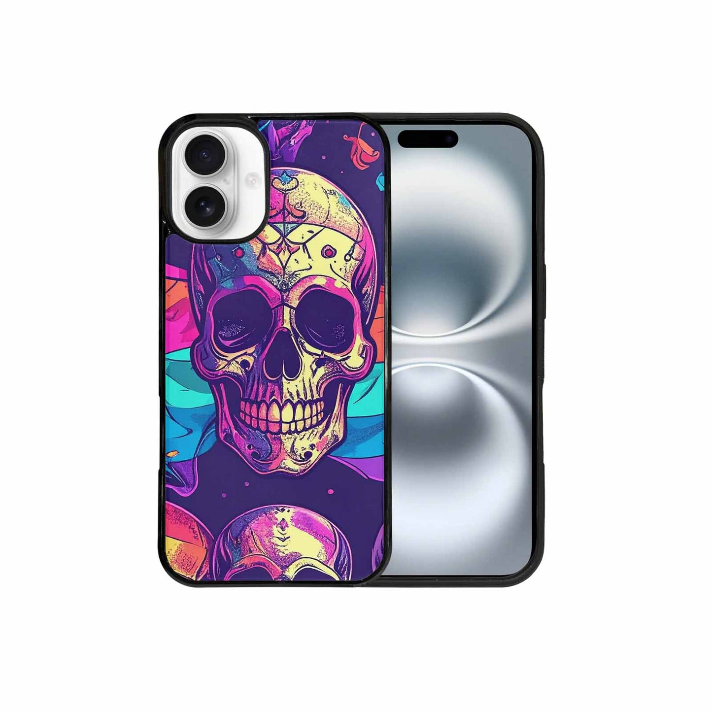 iPhone 16 Plus Case — Pride Flag Skulls Seamless Pattern Vibrant, Custom Made Phone Cover