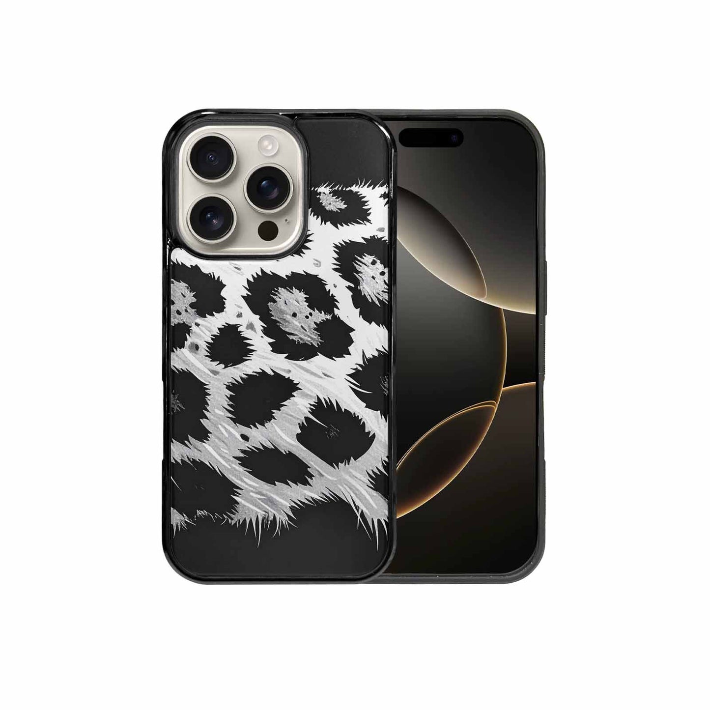 iPhone 16 Pro Case — Leopard Print Black And White Style, Personalized Phone Case